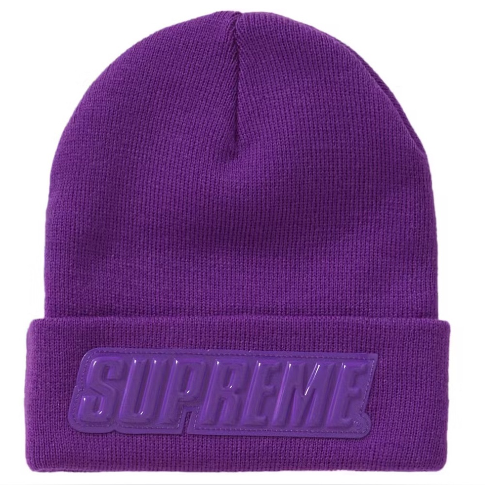 Purple Supreme Raised Patent Logo Beanie